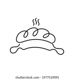 loaves of bread and a rolling pin for rolling out the dough on a white background. line drawing 