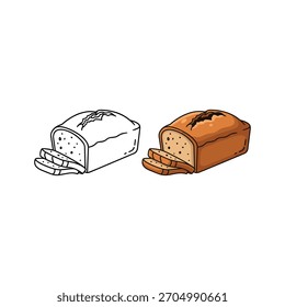 Pães de pão, fatiados e delineados, simples vetor