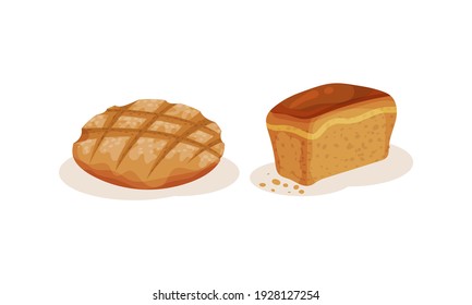 Loaves of Bread as Staple Food from Dough of Flour and Water Vector Set