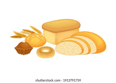 Composición de vectores de bolas de pan y dulces de trigo