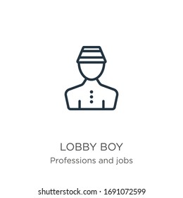 Lobby boy icon. Thin linear lobby boy outline icon isolated on white background from professions and jobs collection. Line vector sign, symbol for web and mobile