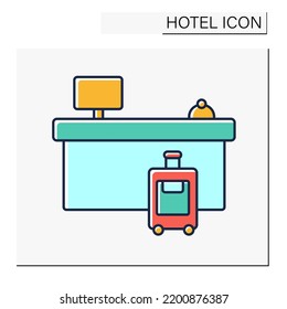 Lobby Color Icon. Hall Or Corridor Used As Passageway Or Waiting Room. Registration Desk For Tourists. Hotel Concept. Isolated Vector Illustration