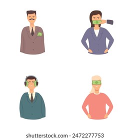 Lobby icons set cartoon vector. Money influence on legislator action. Politics, law