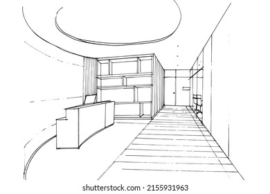 Lobby Office Sketch Drawingoffice Reception Areamodern Stock Vector ...