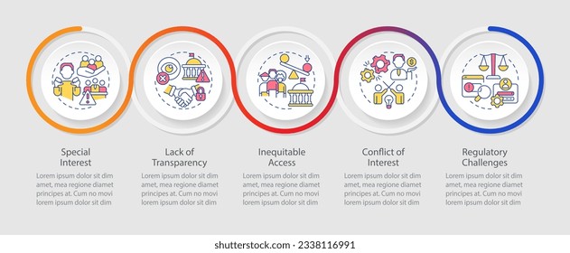 Lobbying Government-Vektorgrafik-Vorlage mit dünnen Linien-Icons, Datenvisualisierung mit 5 Schritten, Prozess-Timeline-Diagramm.