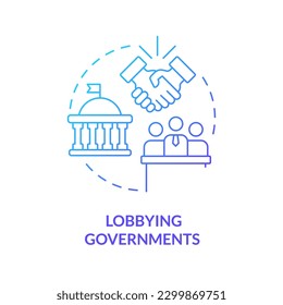 Lobbying Regierungen blaues Farbverlauf-Symbol. Organisationen beeinflussen. Form der Interessenvertretung abstrakte Idee dünne Linie Illustration. Einzeln Umrisszeichnung. Myriad Pro-Fett-Schriftart verwendet