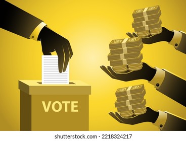 Lobbyist buying election vote. Bribe and corruption in politics concept