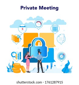 Lobbyist and lobby concept. Professional pr specialist influencing the actions of legislators or members of regulatory agencies. Isolated vector illustration