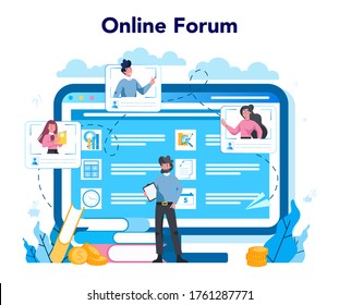 Lobbyist and lobby online service or platform. Professional pr specialist influencing the actions of legislators. Online forum. Isolated vector illustration