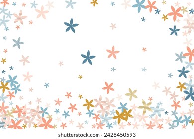 Lobelia minimal flowers vector illustration. Little meadow blossom elements scattered. Valentines Day motif. Flat flowers Lobelia stylized blossom. Tabby petals.