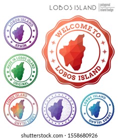 Lobos Island badge. Colorful polygonal symbol. Multicolored geometric Lobos Island logos set. Vector illustration.