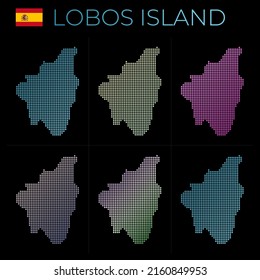 Lobos Island dotted map set. Map of Lobos in dotted style. Borders of the island filled with beautiful smooth gradient circles. Charming vector illustration.