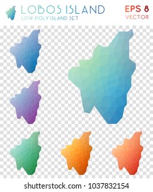 Lobos Island geometric polygonal, mosaic style island maps collection. Brilliant low poly style, modern design for infographics or presentation.