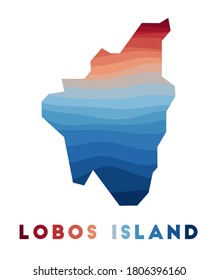 Lobos Island map. Map of the island with beautiful geometric waves in red and blue colors. Vivid Lobos shape. Vector illustration.