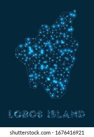 Mapa de la red de la isla de Lobos. Mapa geométrico abstracto de la isla. Conexión a Internet y diseño de telecomunicaciones. Increíble ilustración vectorial.