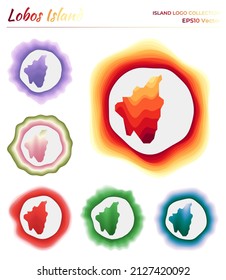 Lobos logo collection. Colorful badge of the island. Layers around Lobos Island border shape. Vector illustration.