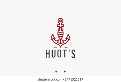 lobster with anchor logo design vector silhouette illustration