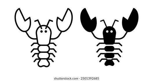lobster animal vector icon set in black color.