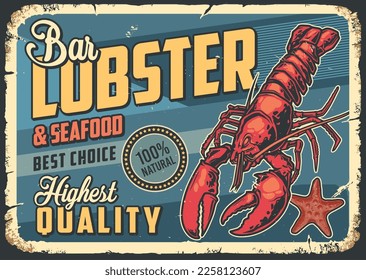 Lobster bar vintage flyer colorful delicious high quality omar for ocean food restaurant or BBQ pubs grunge style vector illustration