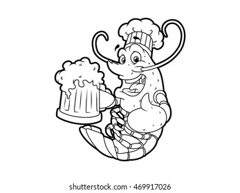 Lobster and Beer Line Art