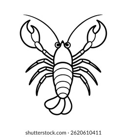 lobster black line art vector on white background