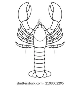 Lobster, black outline line vector illustration on white background