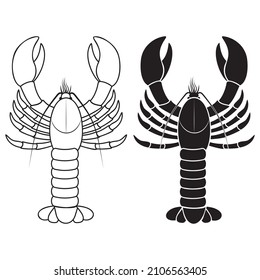 Lobster, black stencil vector illustration on white background