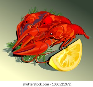 Lobster boiled with spices vector illustration