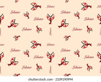 Lobster cartoon character seamless pattern on orange background.Pixel style