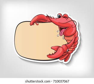 Lobster cartoon whit label for sticker design