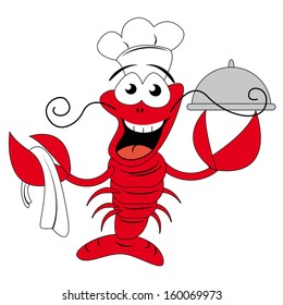 Lobster chef holding a plate - funny vector illustration