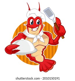 lobster chef mascot cartoon in vector