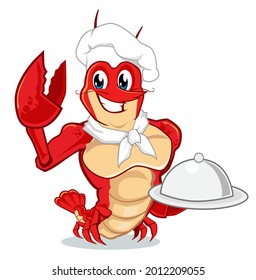 lobster chef mascot cartoon in vector