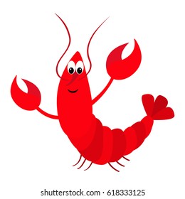 Lobster with claw. Cute cartoon character. Funny sea ocean animal. Baby collection. Flat design. Seafood element. Isolated. White background. Vector illustration