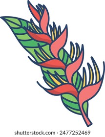 Lobster claw flower linear color vector illustration
