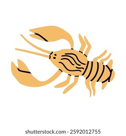 Lobster with claws. Crayfish with pincers. Cancer zodiac sign, astrology symbol. Tropical water animal, seafood. Hand drawn vector illustration.