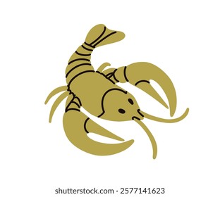 Lobster with claws. Marine crawfish, crayfish with pincers. Cancer zodiac sign, astrology symbol, icon. Tropical water animal, seafood. Flat graphic vector illustration isolated on white background