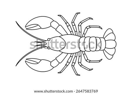 Lobster coloring page vector illustration, hand-drawn crayfish outline for ocean themed kids and adults activities