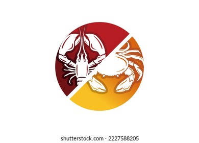 Lobster and crab icon symbol logo design, lobster or seafood restaurant logo vector illustration