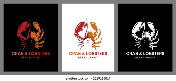 Diseño del logotipo de langosta y cangrejo, logotipo del restaurante de langosta y cangrejo o marisco