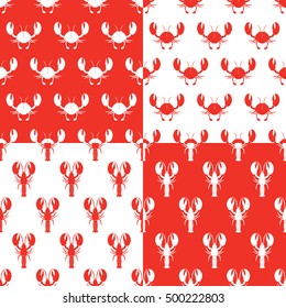 Lobster and crab seamless vector pattern set