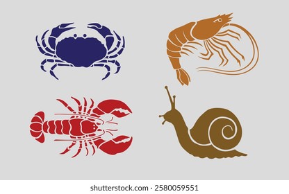 Lobster crab snail and shrimp vector 