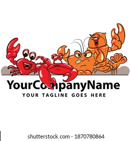 lobster and crab with various expressions, a restaurant or cafe business logo serving seafood