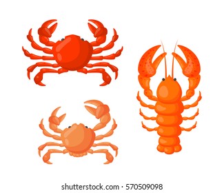 Lobster and crab vector flat illustration.