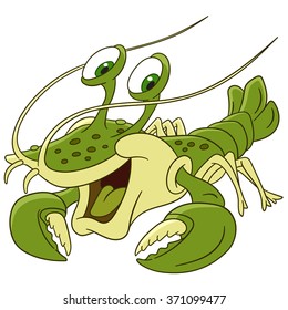 Lobster. Crayfish. Cancer animal. Cartoon character isolated on white background. Colorful design for kids activity book, coloring page, colouring picture. Vector illustration for children.