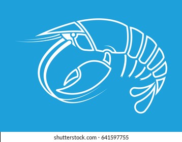 Lobster, crayfish, cancer Crayfish outline shape logo on blue background Vector illustration.