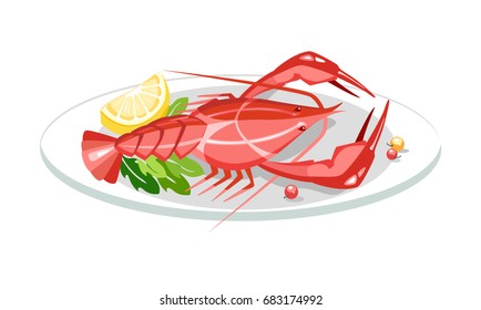 lobster crayfish dish delicacy seafood with lemon 