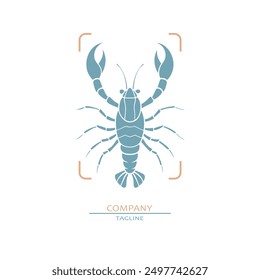 Lobster or crayfish emblem. Seafood shop logo, signboard, restaurant menu, fish market, banner, poster design template. Fresh seafood or shellfish product.