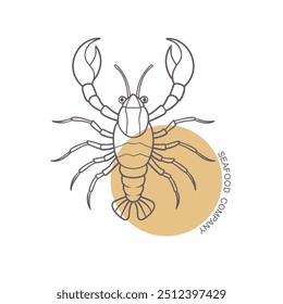 Lobster or crayfish emblem. Seafood shop logo, signboard, restaurant menu, fish market, banner, poster design template. Fresh seafood or shellfish product.