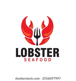 lobster crayfish with fork seafood logo design vector illustration